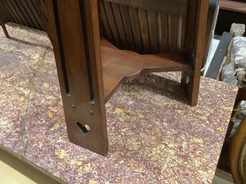 An Edwardian inlaid beech jardiniere stand and a walnut occasional table